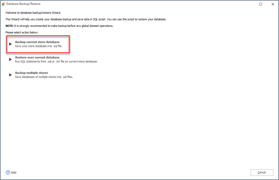 Backup Current Store Database Backup Current Store Database with Store Manager