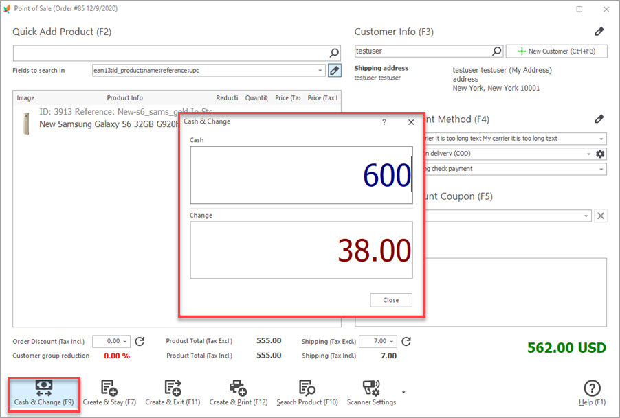 Calculate the Change in PrestaShop POS Window