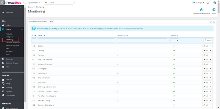 Catalog Monitoring from PrestaShop Backend Catalog Monitoring from PrestaShop Admin