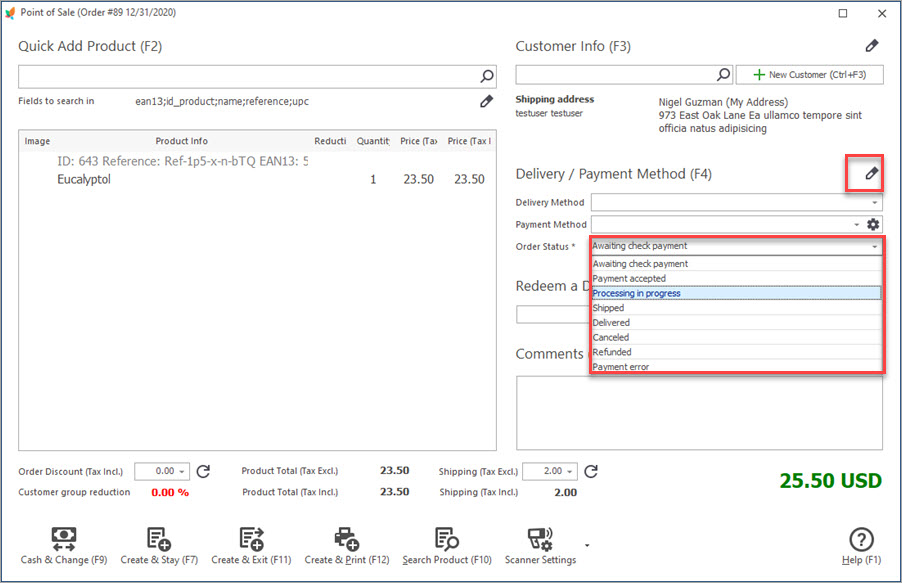 Change Order Status in POS with Store Manager