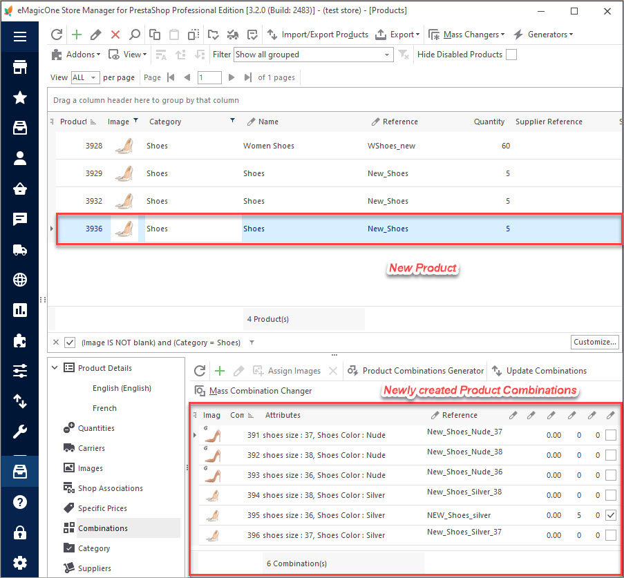 Check Newly Created Product with Combinations Check Newly Created Product with Combinations in Store Manager