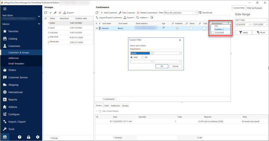 Create Customers Filter by Creation Date with Store Manager