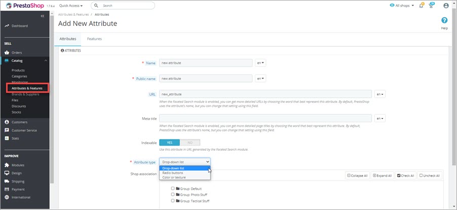 Create New Attribute in PrestaShop Backend Create New Attribute in Backend