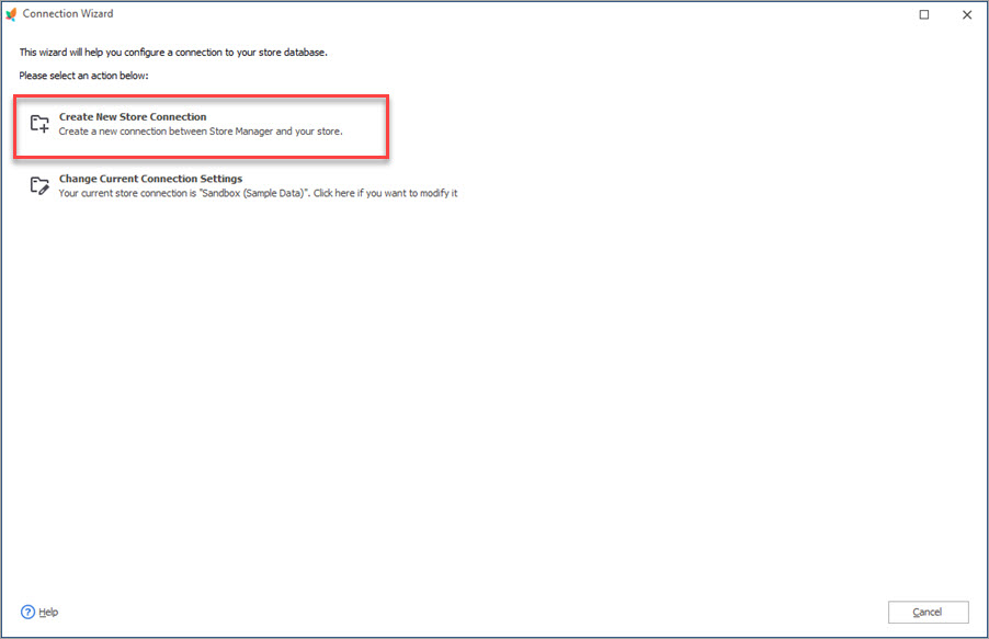 Create New Store Connection with Connection Wizard in Store Manager