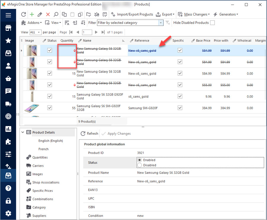 Crossed PrestaShop Products with Zero Quantity Crossed PrestaShop Products with Zero Quantity in Store Manager