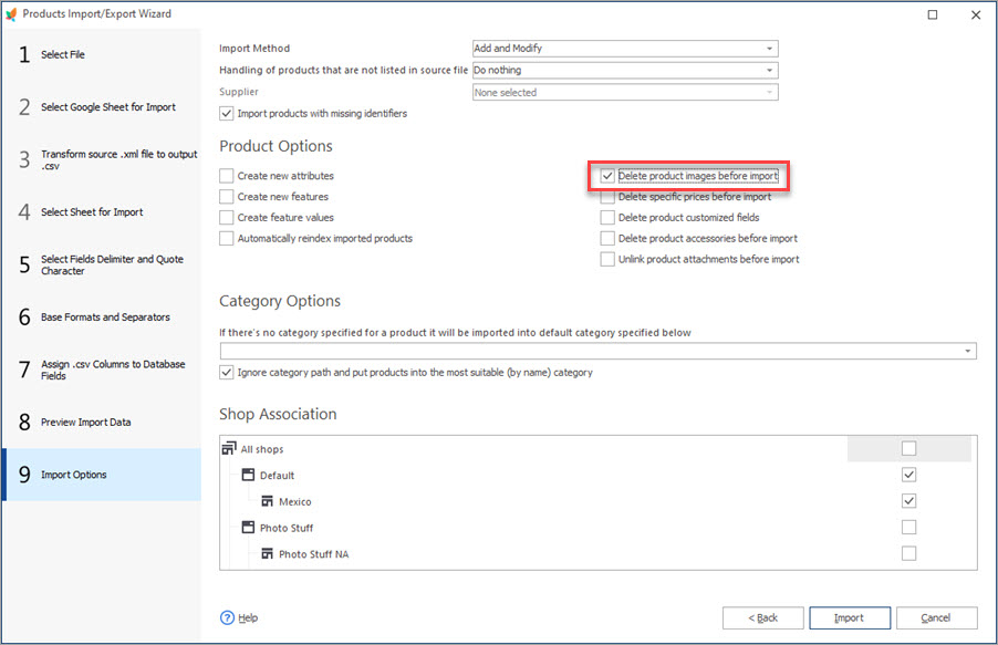 Delete Product Images Option at Last Step of Import Wizard in Store Manager