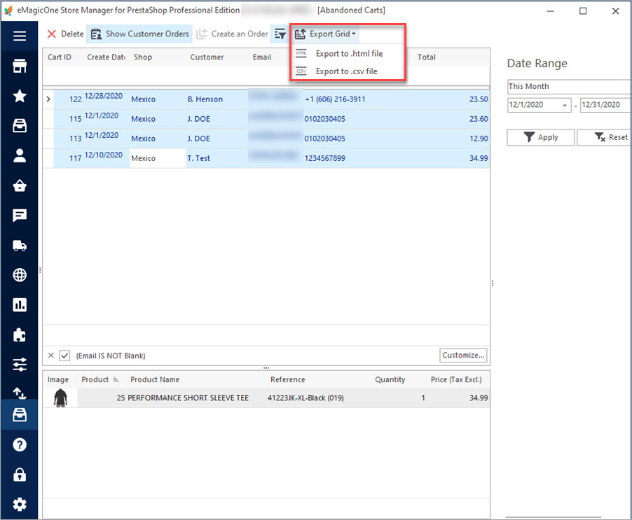 Export Abandoned Carts to File Export Abandoned Carts to File with Store Manager