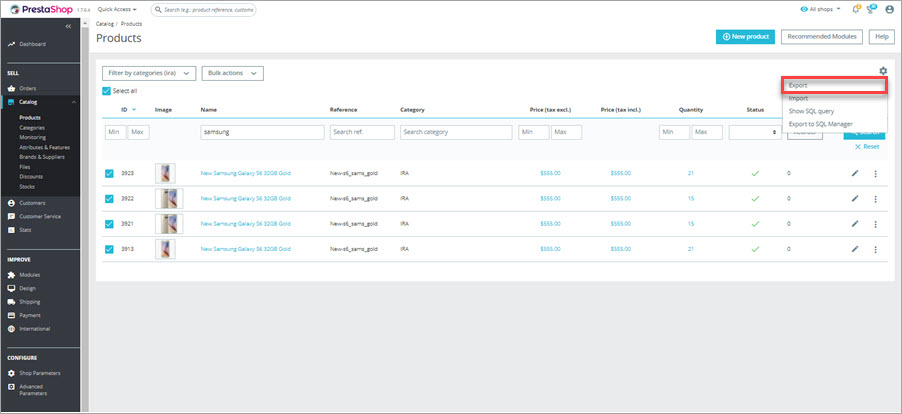 Export Prestashop Products by Category