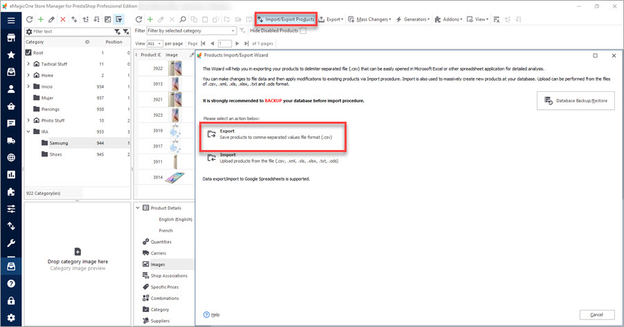 Export Products with Import Export Wizard in Store Manager