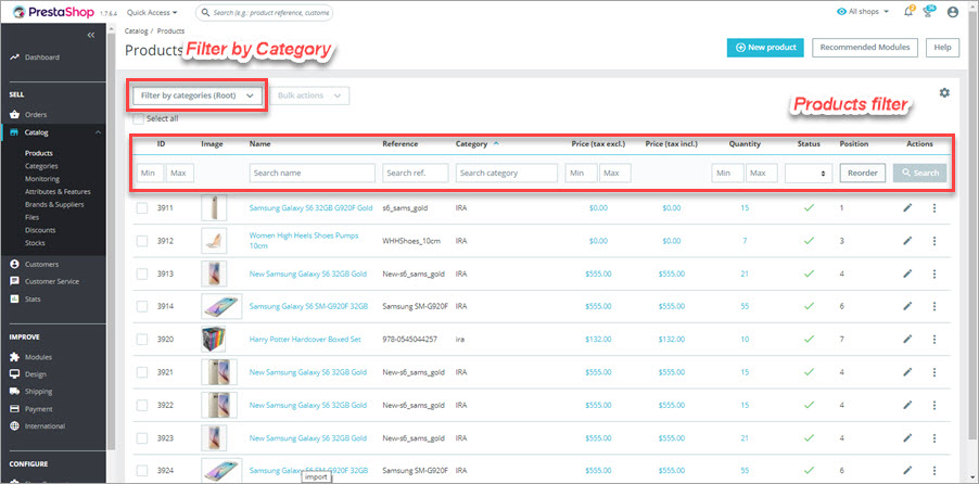 Filter PrestaShop Products Backend Filter PrestaShop Products Admin