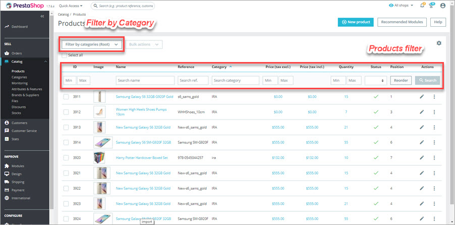 Filter PrestaShop Products Admin