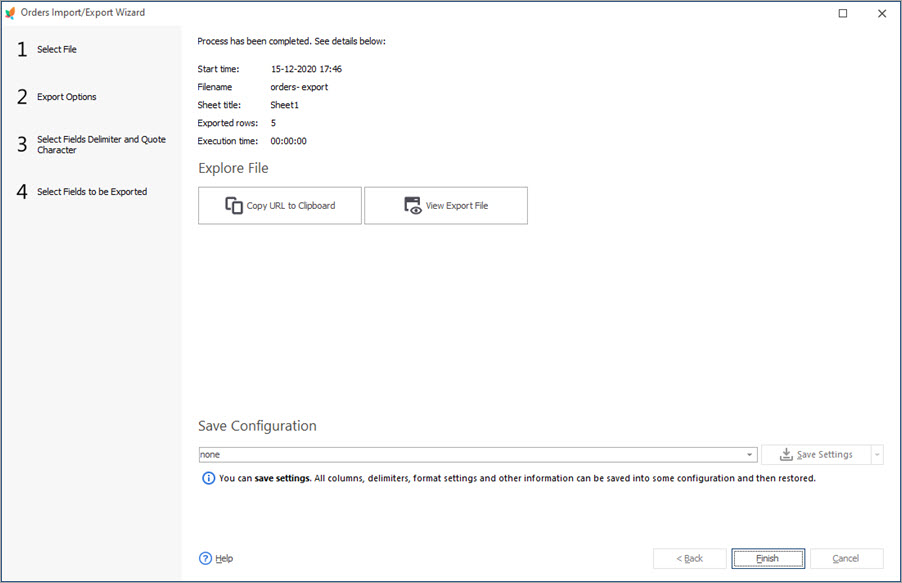 Finish Step for PrestaShop Orders Export Finish Step for PrestaShop Orders Export with Store Manager