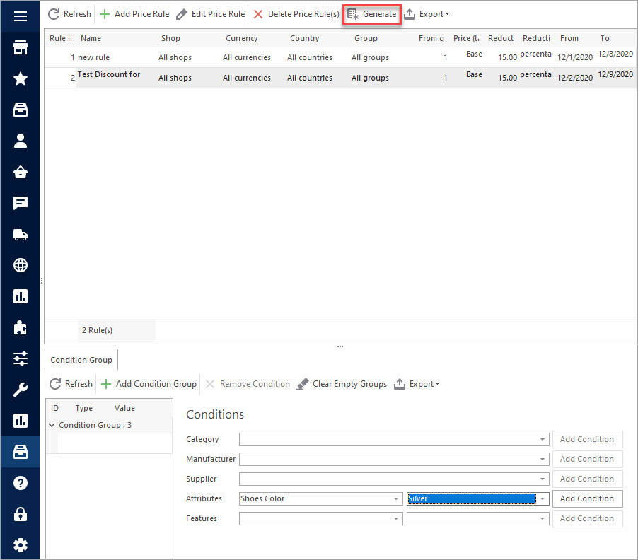 Generate Specific Prices for selected Catalog Price Rule with Store Manager