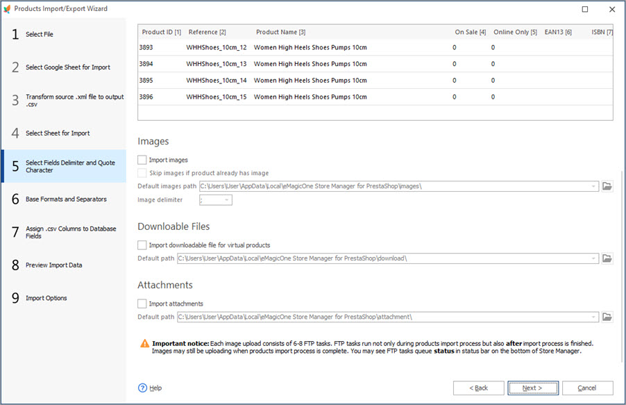 Images Downloadable Files and Attachments Options During PrestaShop Products Import