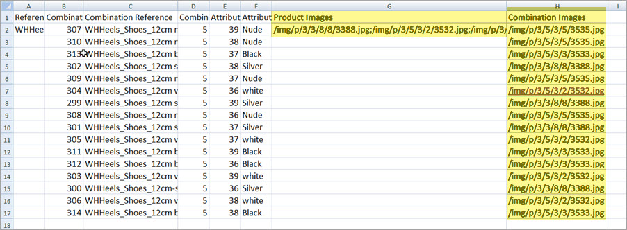 Import Combinations Images file Example Import PrestaShop Products Combinations Images file Example
