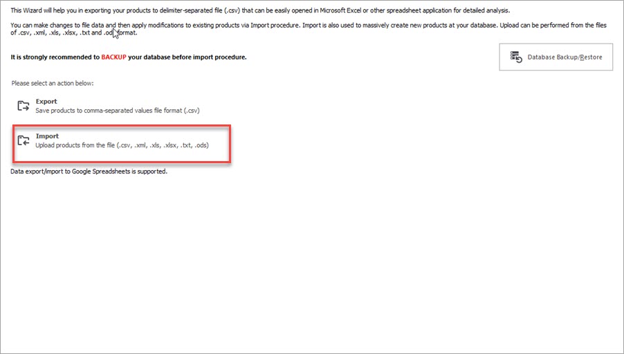 Import Option in Import/Export Wizard Import Option in Import/Export Wizard in Store Manager
