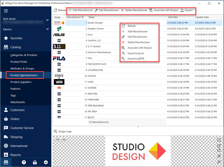 Manage PestaShop Manufacturers Brands with Store Manager