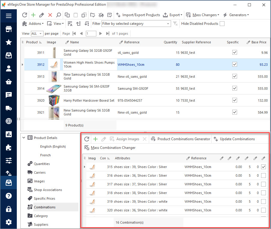 Manage PrestaShop Combinations with eMagicOne Store Manager