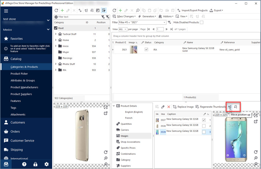 Move Images Positions in PrestaShop Store Manager Example