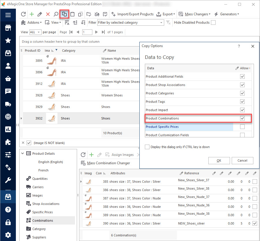 Multiply PrestaShop Combinations by Copying Products in Store Manager