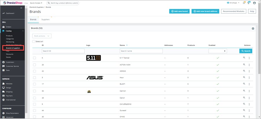 PrestaShop Brands and Suppliers Tab Backend PrestaShop Brands and Suppliers Tab
