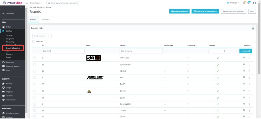 PrestaShop Brands and Suppliers Tab