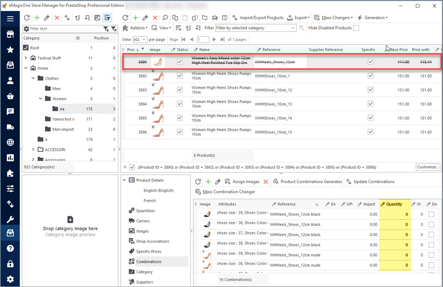 PrestaShop Combination Zero Quantity Check in Store Manager