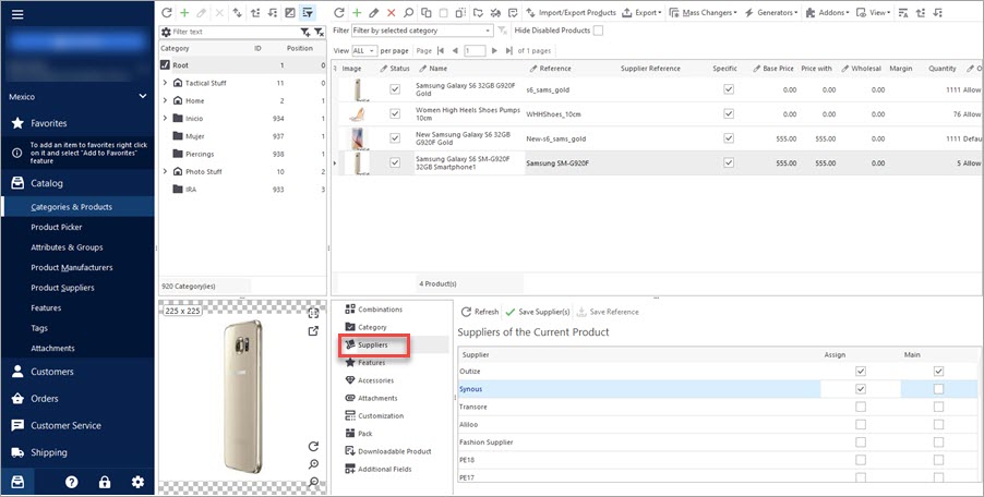 PrestaShop Suppliers Tab PrestaShop Suppliers Tab in Store Manager