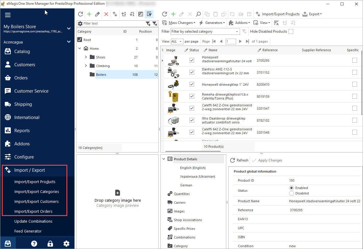 PrestaShop Store Manager Import/Export Tools to Transfer Database