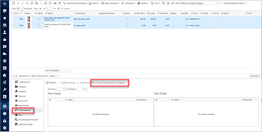 Product Combination Generator Under PrestaShop Customization Tab Product Combination Generator Under PrestaShop Customization Tab with Store Manager