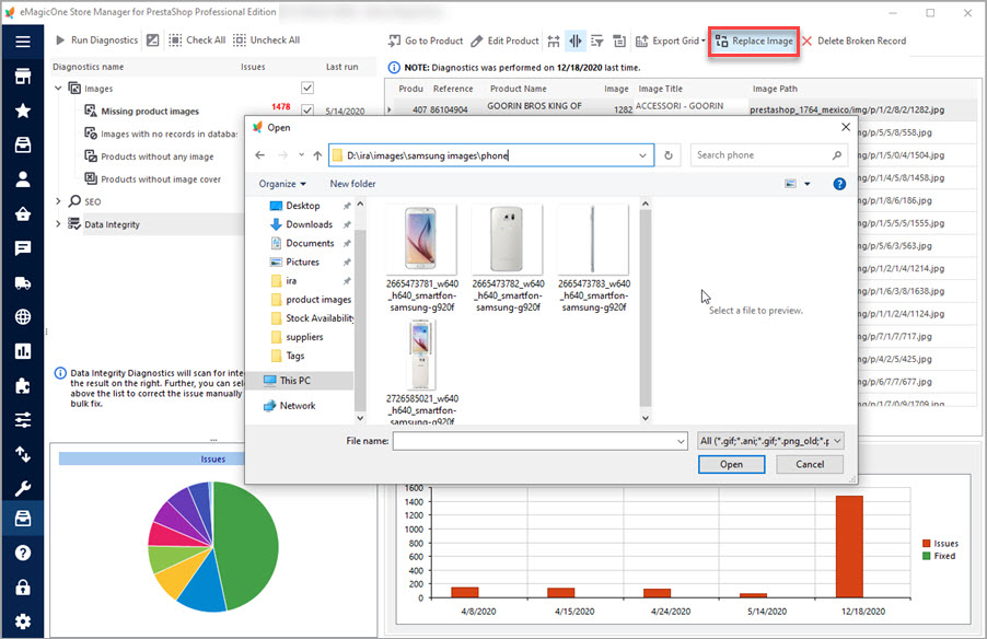 Replace PrestaShop Product Image from Store Diagnostics Grid