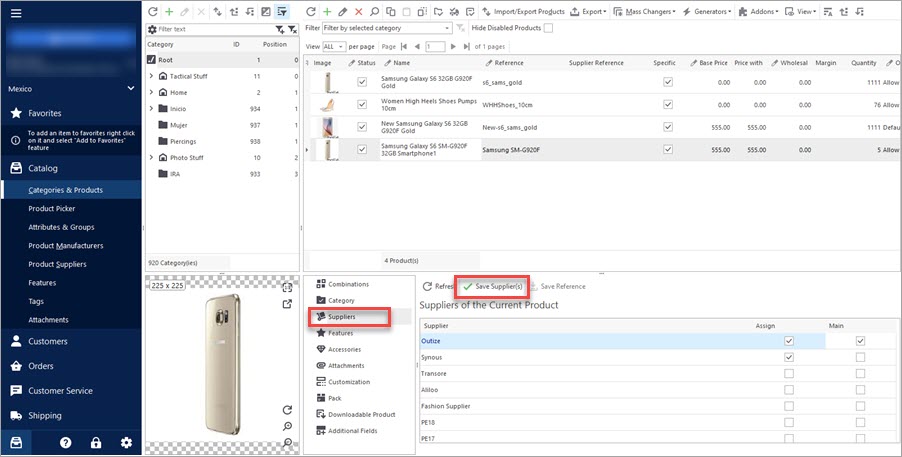 Save Suppliers to PrestaShop Product with Store Manager