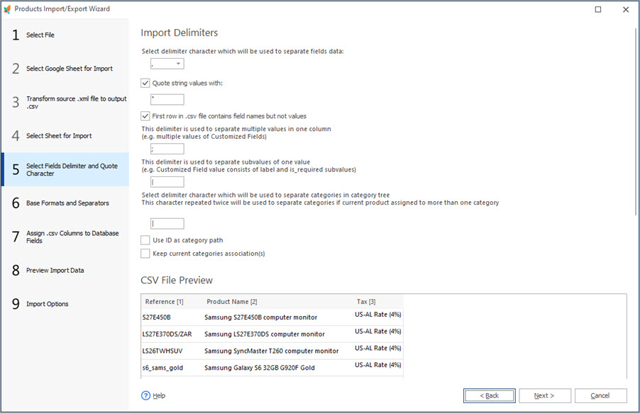 Select Delimiters and Quote Characters During Store Manager Import