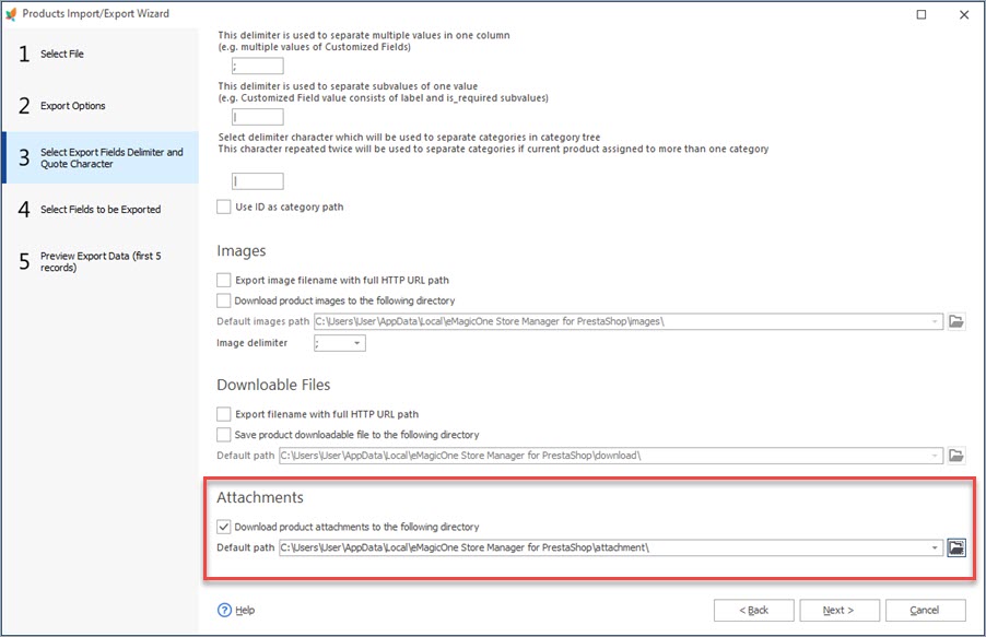 Select Export Fields Delimiter and Quote Character in Export Wizard