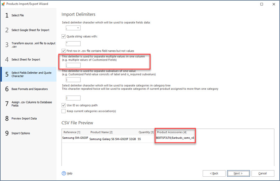 Select Fields Delimiters During Accessories Import with Store Manager