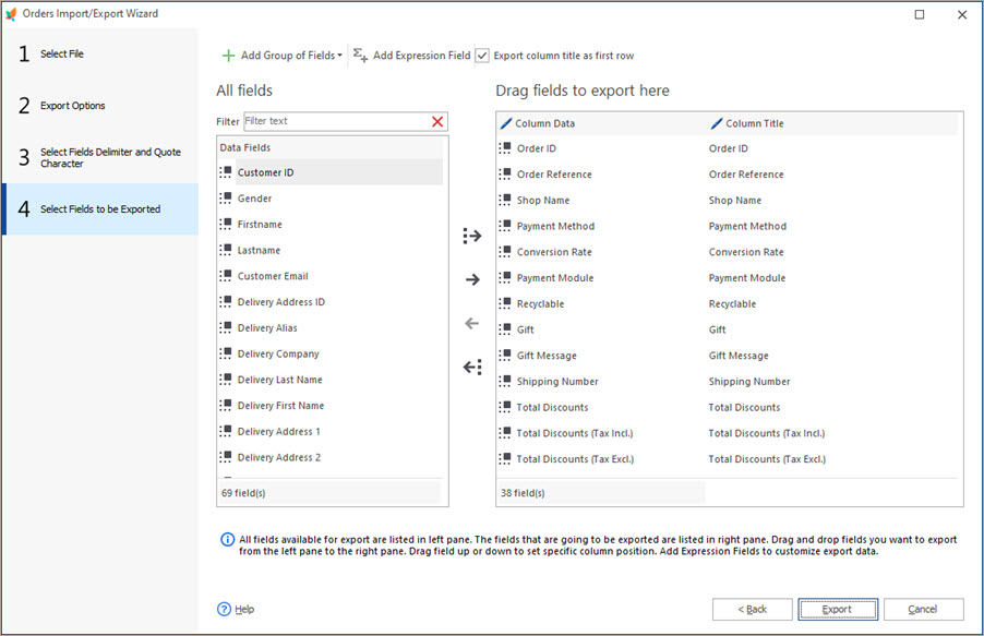 Select Fields to be Exported Select Fields to be Exported with PrestaShop Store Manager