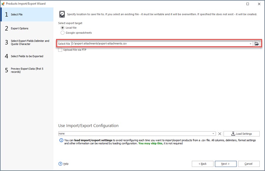 Select File for Product Attachments Export Select File for Product Attachments Export with Store Manager