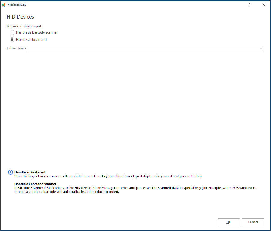 Select Handle Scanner as Keyborad Option in Store Manager Preferences