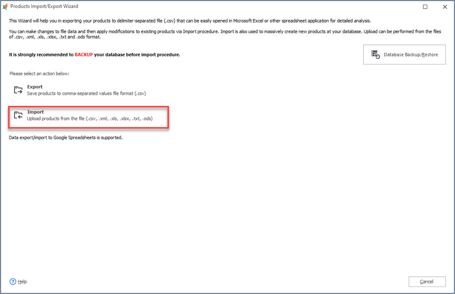 Select Import Action to Proceed with Products Import Select Import Action to Proceed with Products Import in Store Manager