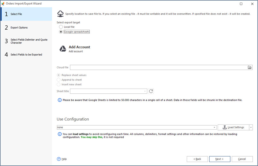 Select Location for Exported File Select Location for Exported File in Import/Export Wizard
