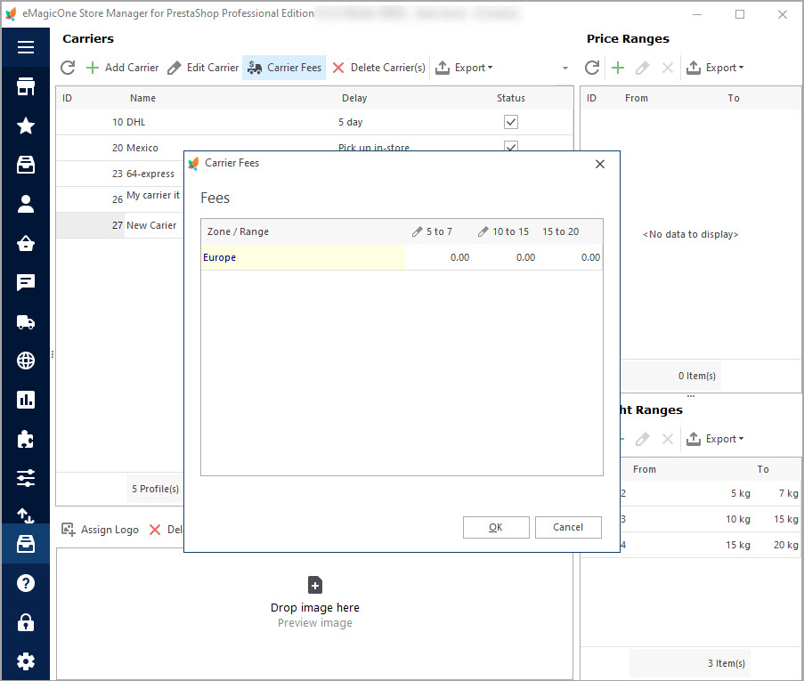 Set Carrier Fees Set Carrier Fees with Store Manager