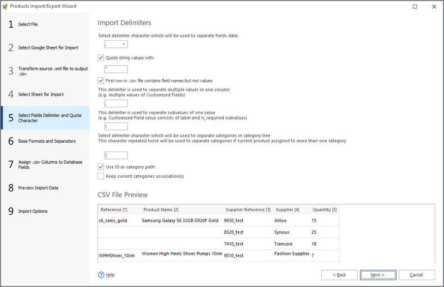 Set Delimiters During Suppliers Import with Store Manager