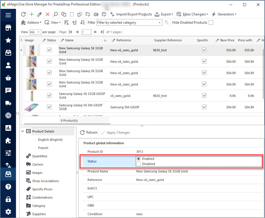 Set Status for PrestaShop Products Set Status for PrestaShop Products with Store Manager