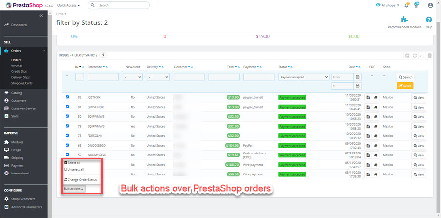 Update PrestaShop Orders in Bulk from Admin