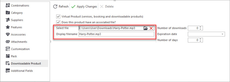 Upload PrestaShop Downloadable Product File in The Lower Grid Upload PrestaShop Downloadable Product File in The Lower Grid with Store Manager