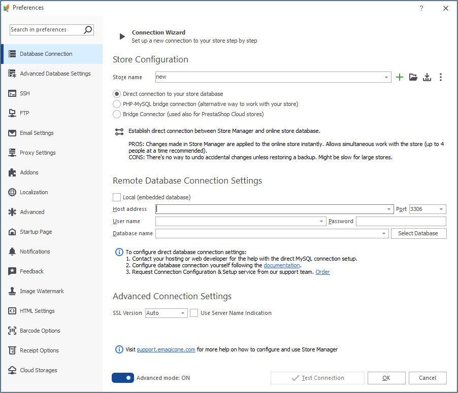 Use Connection Wizard to Create New Connection with PrestaShop Store Manager
