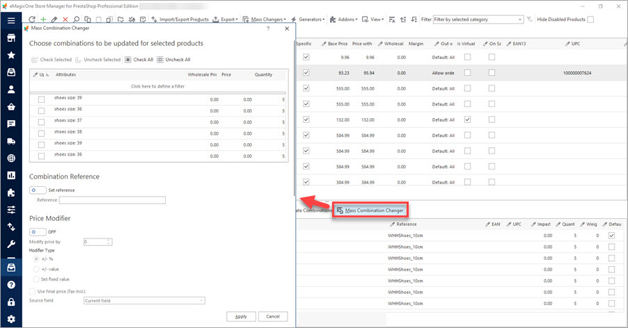 Use Mass Combinations Changer to Update Combinations in Bulk with Store Manager