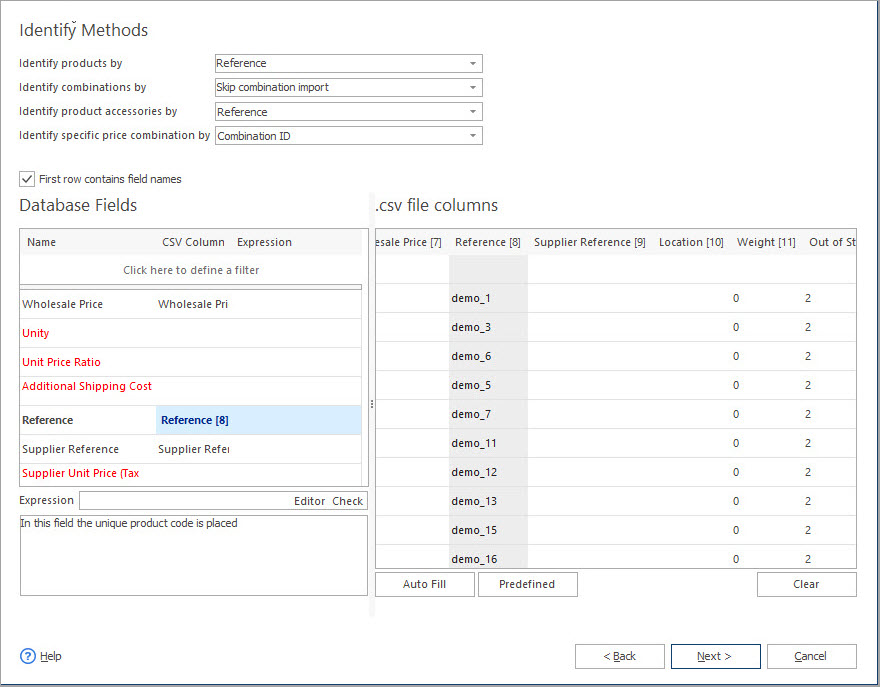 Assign CSV Columns to Database Fields