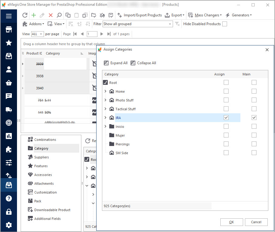 Assign Products to Categrories Massively with PrestaShop Store Manager