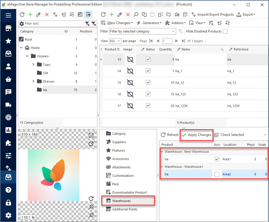 Assign Warehouses to Products in Products Section with Store Manager